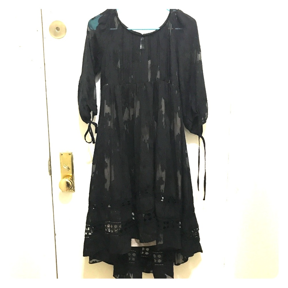 Anthropologie black and nude high low swing dress
